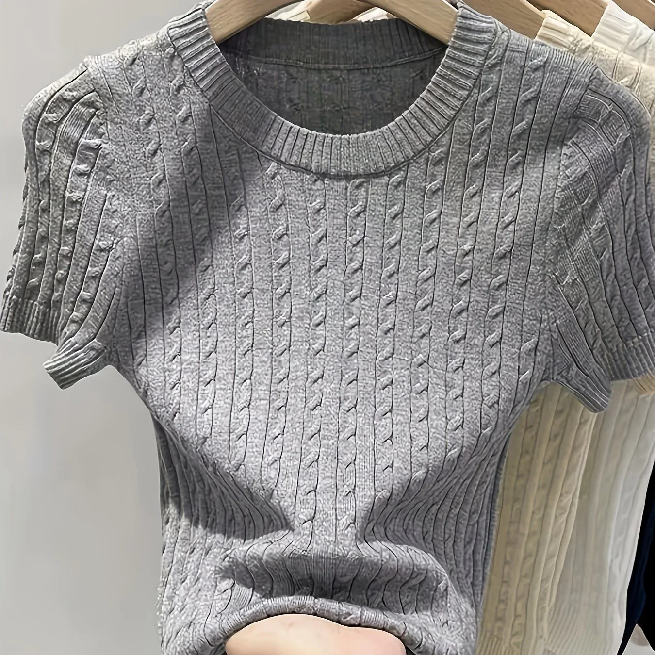 Cable Knit Short Sleeve Sweater - Image 4
