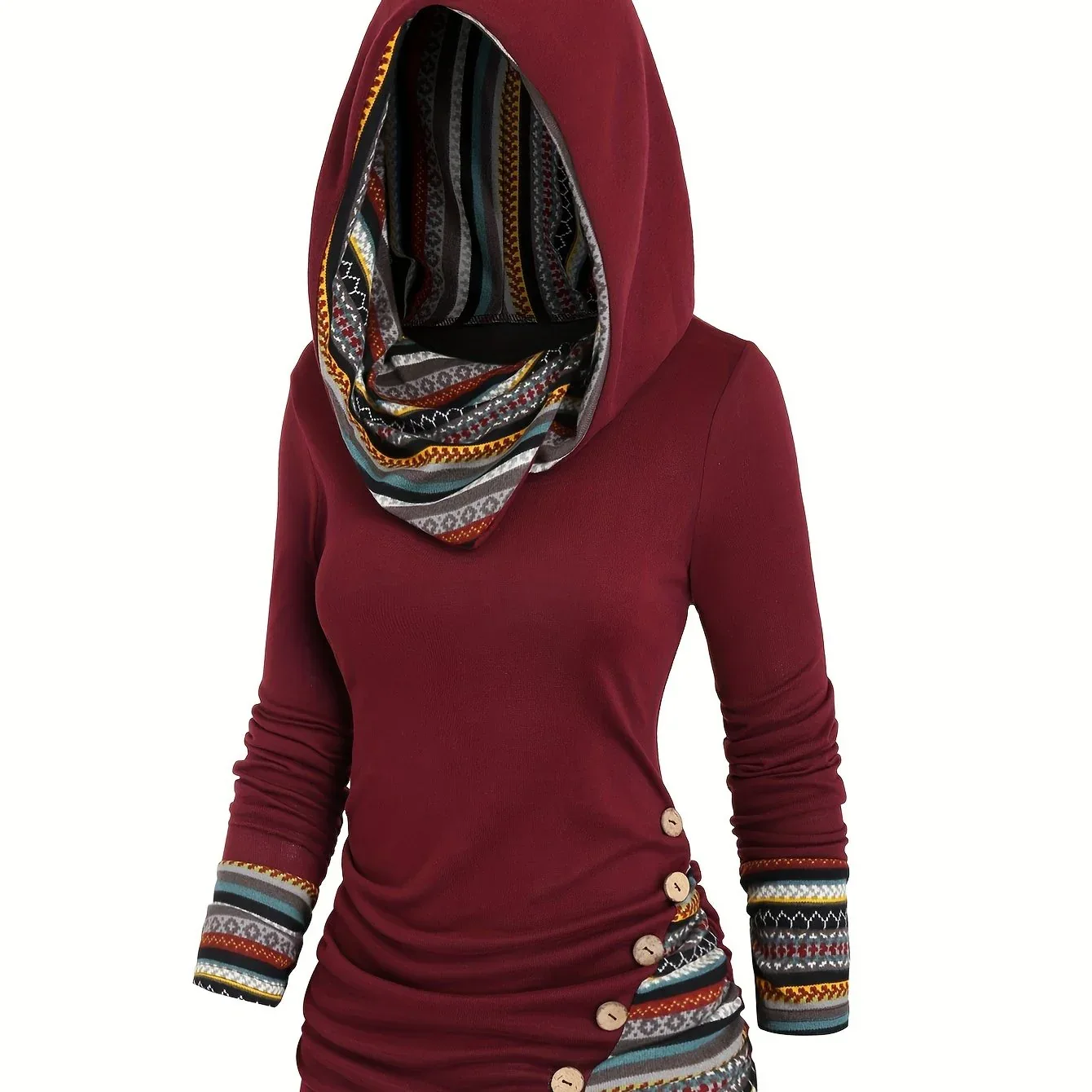 Striped Patchwork Hooded Top - Image 17