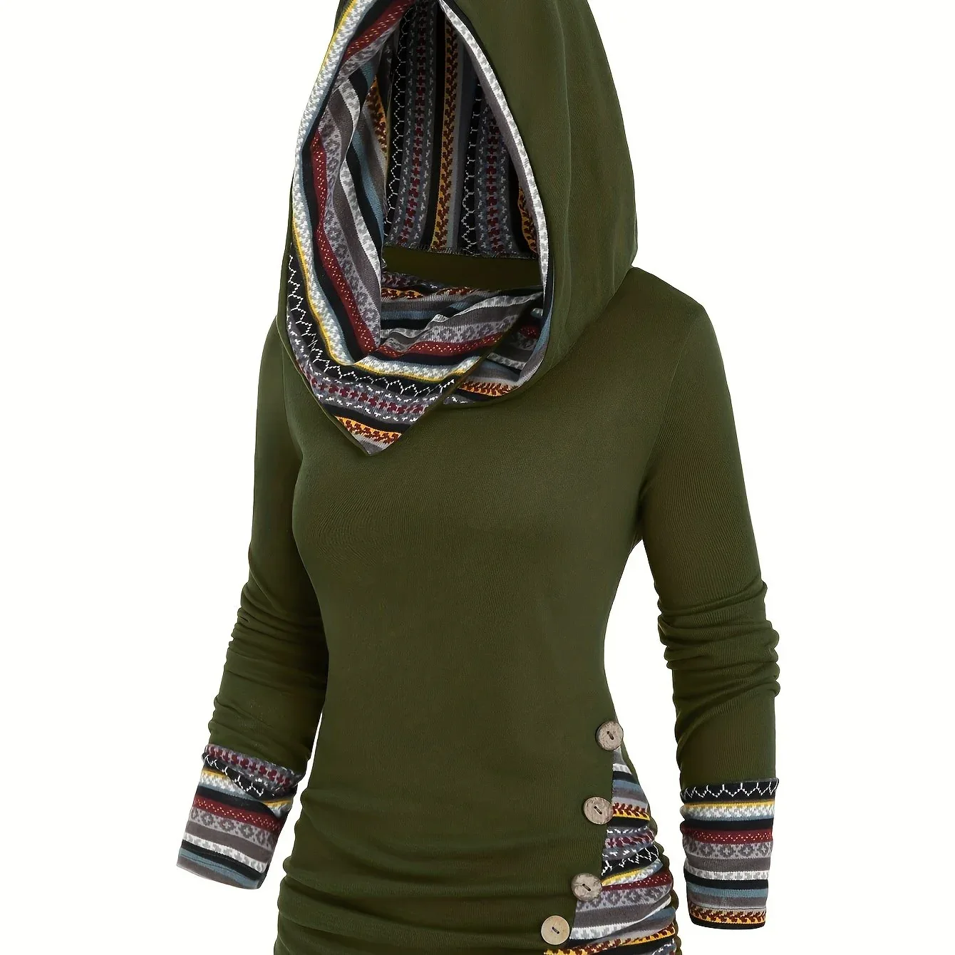 Striped Patchwork Hooded Top - Image 26