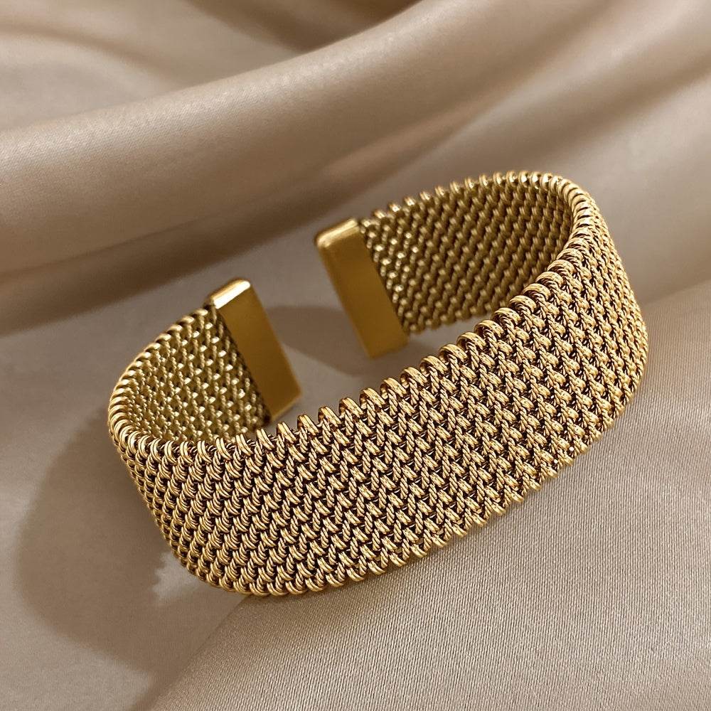 Woven Gold-Tone Stainless Steel Bracelet - Image 4